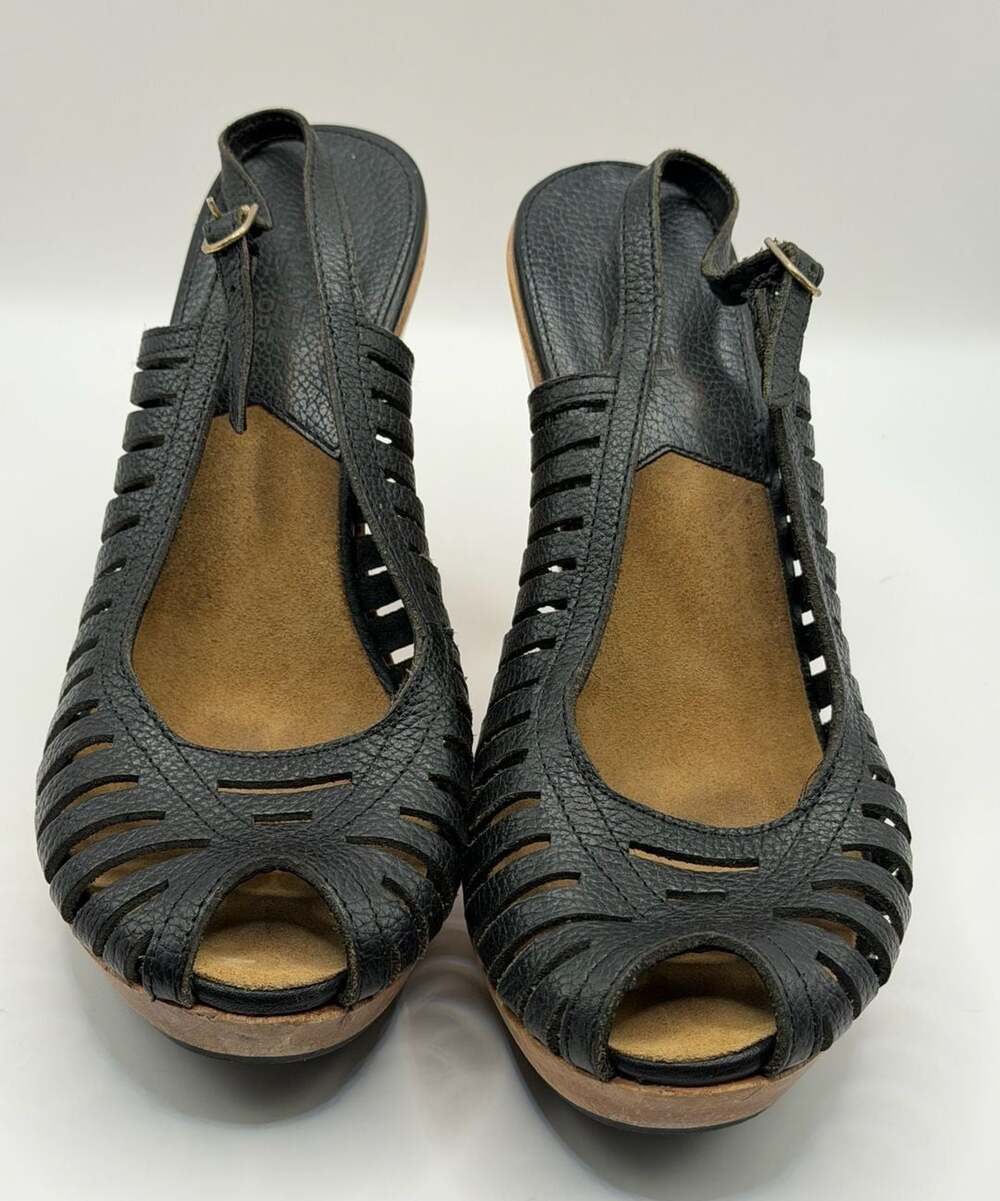Michael Kors Leather Slingback Wooden Clog Heels Size 7M Black